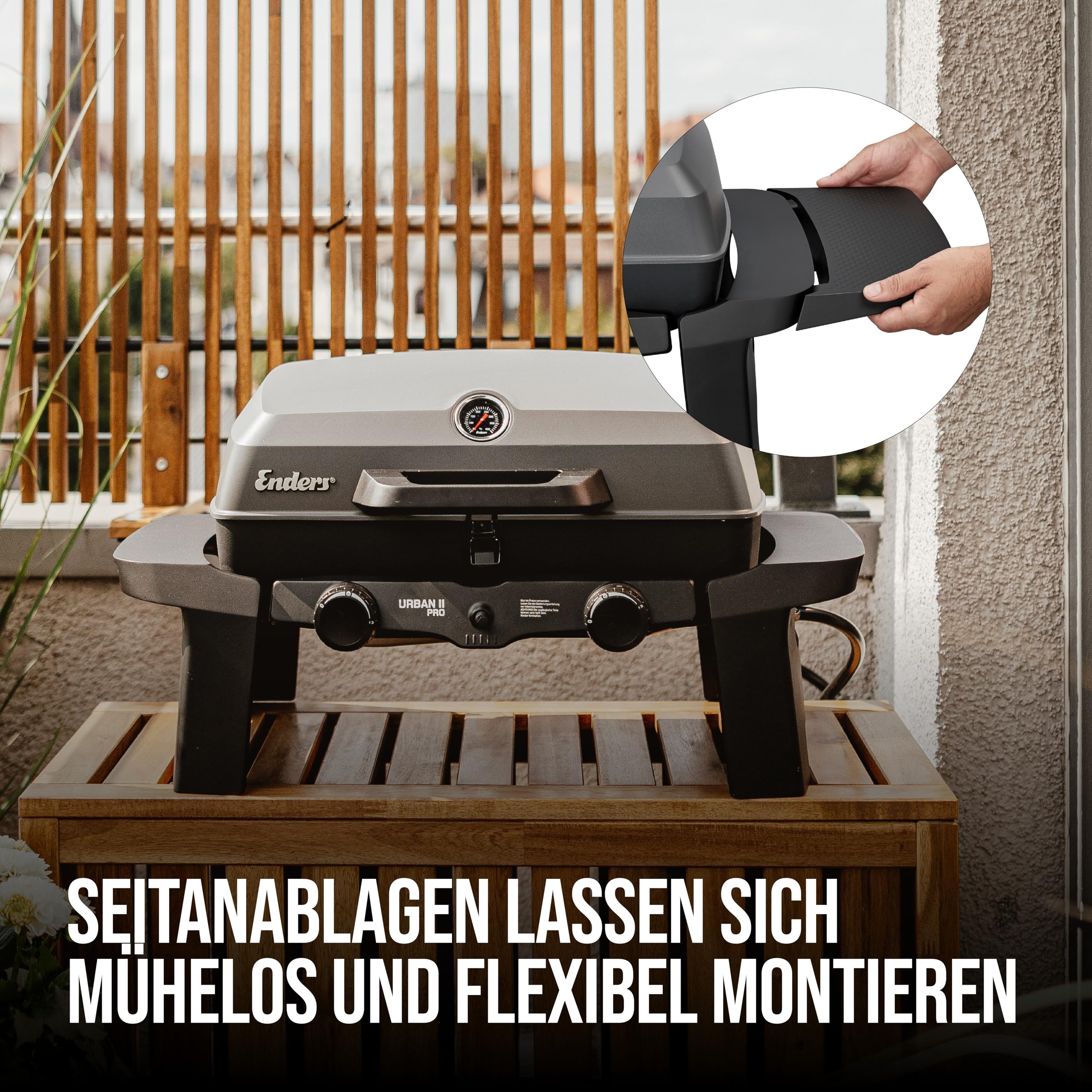 Enders Urban II Pro Gasgrill Tischgrill 2 Brenner Edelstahl mit Thermometer Gusseisen-Rost