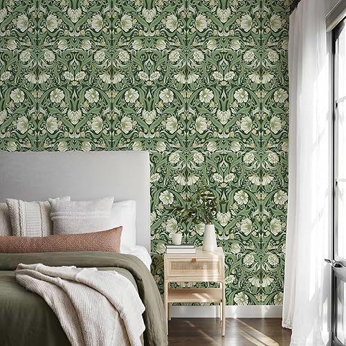 Miniatura 2 de Papel tapiz vintage floral azul y blanco de 17.3 x 118 pulgadas, papel tapiz autoadhesivo retro de margaritas, papel de contacto extraíble para