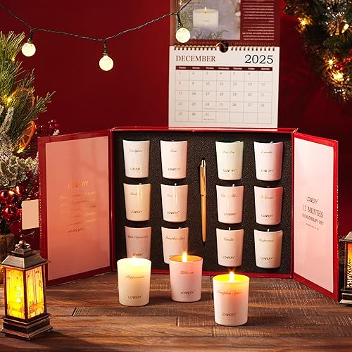 Miniatura 2 de Regalos para mujer, regalos de velas para mujeres con calendario de pared 2025, 12 velas de soja perfumadas únicas de aromaterapia y bolígrafo