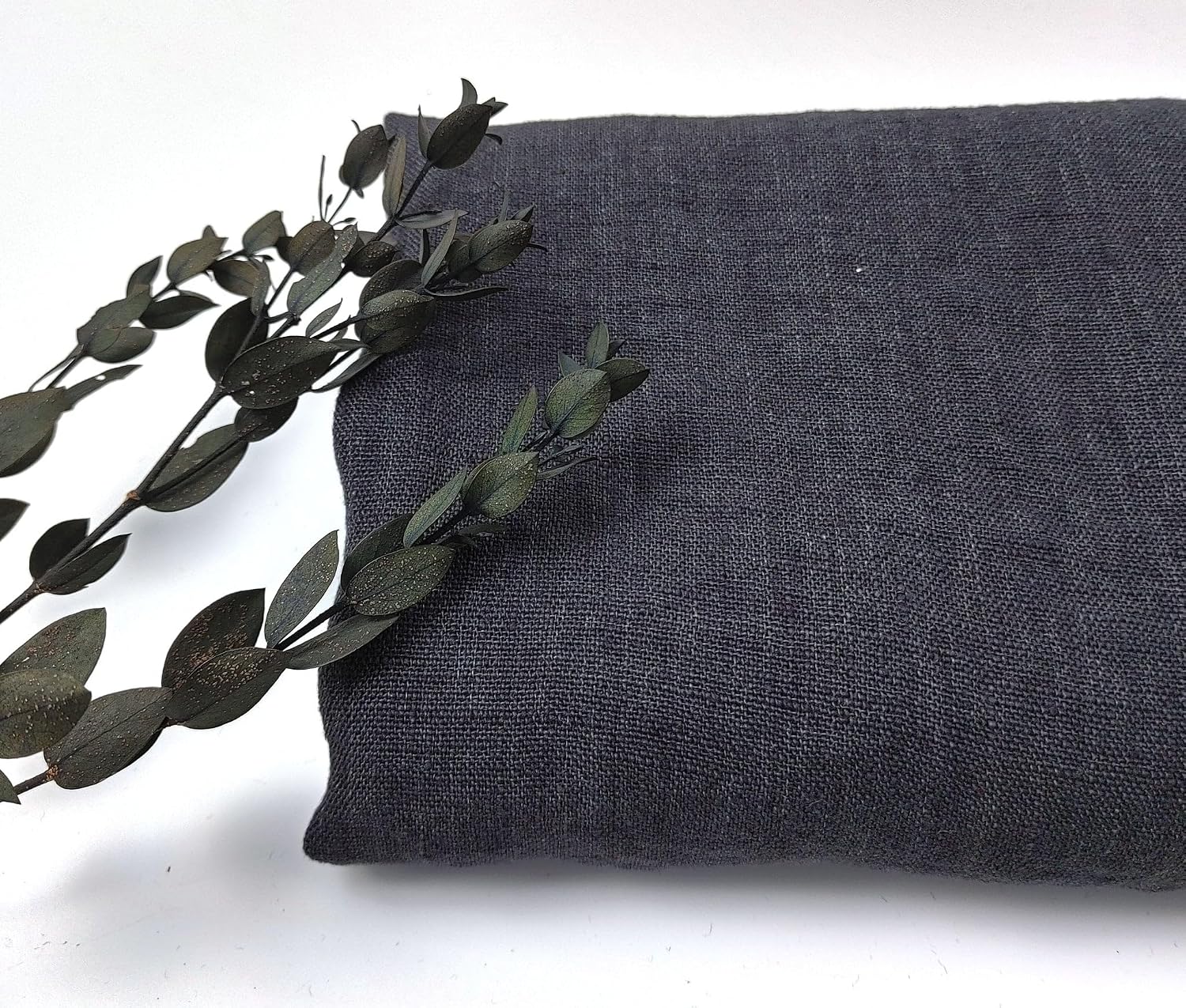 Shadow Essence: 100% Linen Dark Grey Delave Fabric 7834 Gray(Dark)
