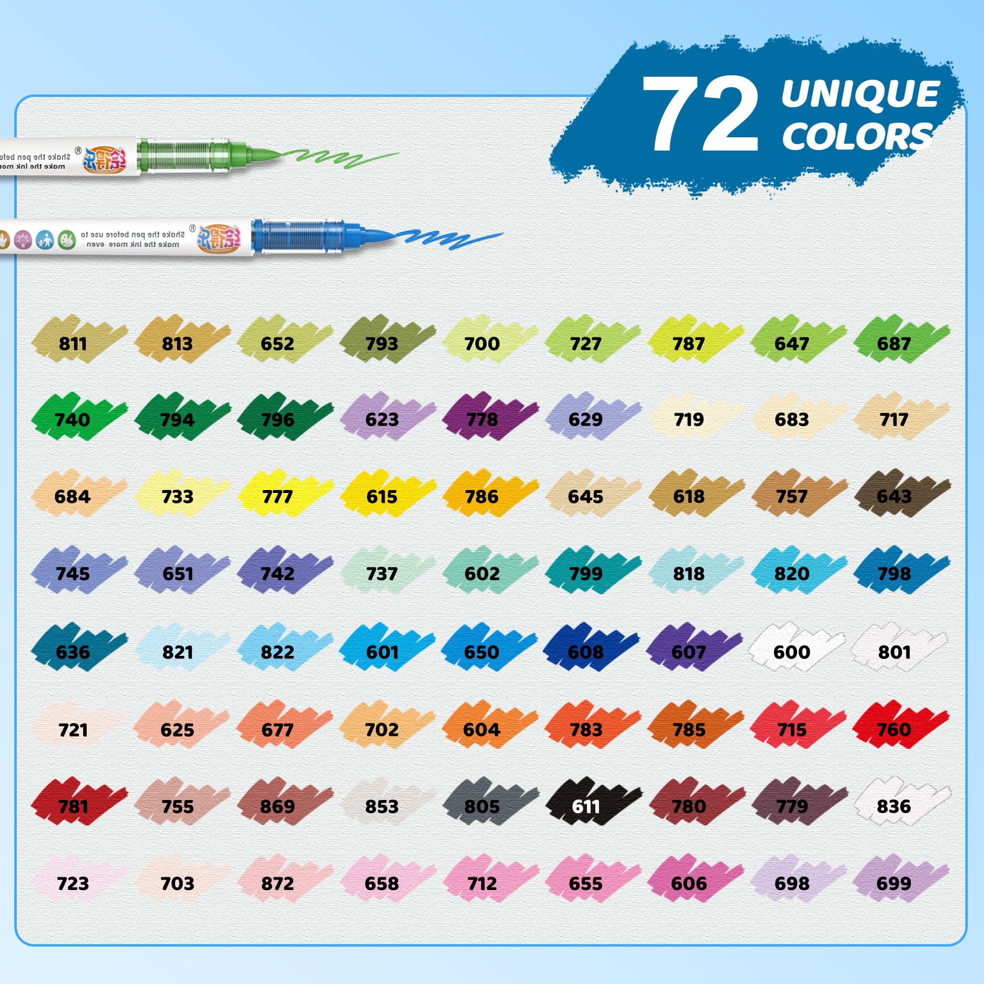Guangna Pennarelli acrilici con punta a pennello, 72 colori, per pittura a zucca, arte natalizia, pittura rupestre, legno, vetro, ceramica, tela, pietra, artigianato fai da te