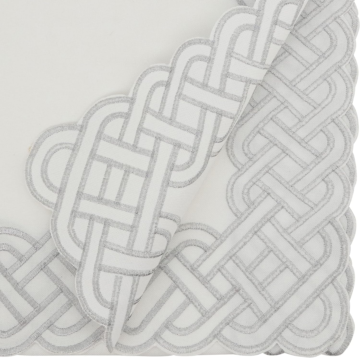 Saro Lifestyle Braid Embroidered Table Runner, 16"x90", Silver