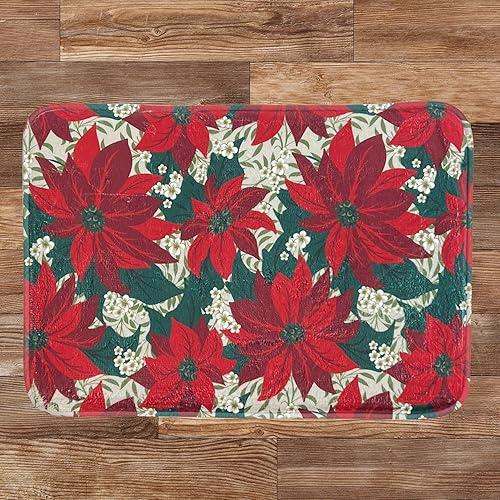 Miniatura 5 de Serafina Home Alfombra de lujo con diseño de árboles navideños de espuma viscoelástica roja antifatiga para baño, cocina, vestíbulo, oficina, entrada