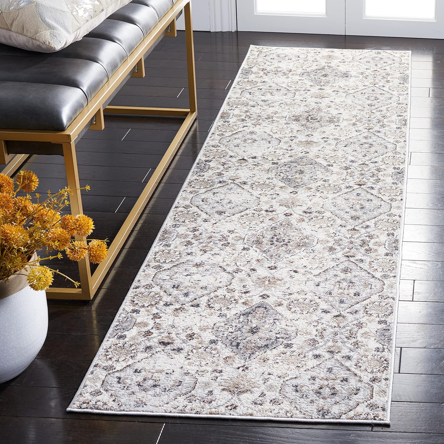 SAFAVIEH Shivan Collection 2'2" x 8' Ivory/Grey SHV148F Shabby Chic Non-Shedding Entryway Foyer Living Room Bedroom Kitchen Runner Rug