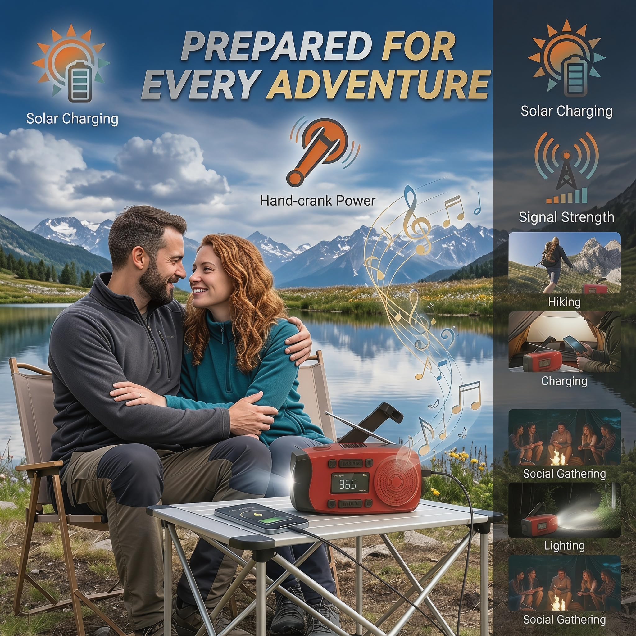 Solarkurbel-Notfallradio mit LCD-Display, 7400mWh Powerbank & 3-in-1 Taschenlampe mit SOS-Alarm, AM/FM Radio, USB/Solar/Handkurbel, Kompakte Überlebensausrüstung für Camping & Haus