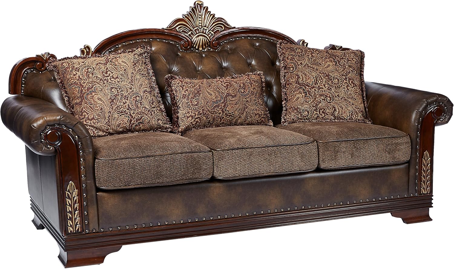 Homelegance Croydon Traditional Two-Tone Sofa, 86"W, Brown PU Leather
