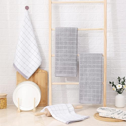 Miniatura 337 de Homaxy Toallas de cocina de rizo 100% algodón (gris oscuro, 13 x 28 pulgadas), diseño a cuadros, suaves y súper absorbentes, paquete de 6
