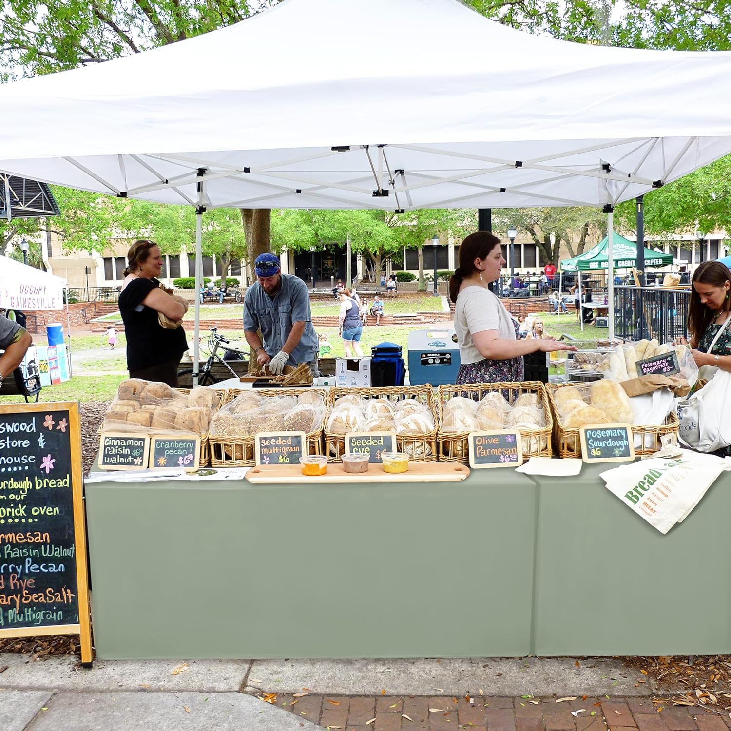 Nasitos 2 Pack Sage Green 6ft Table Cloth Fitted-Open Back Folding Table Cover Washable Fabric and Wrinkle Resistant Table Cloth for Trade Show, Book Fair, Career Fair, Convention, Events