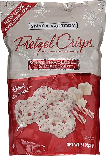 Papas fritas de pretzel Snack Factory, con sabor a chocolate blanco y menta, grande (20 onzas por bolsa)