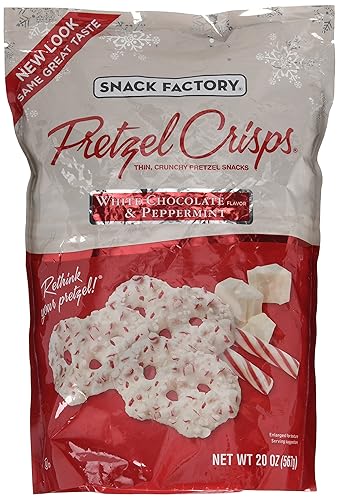 Papas fritas de pretzel Snack Factory, con sabor a chocolate blanco y menta, grande (20 onzas por bolsa)
