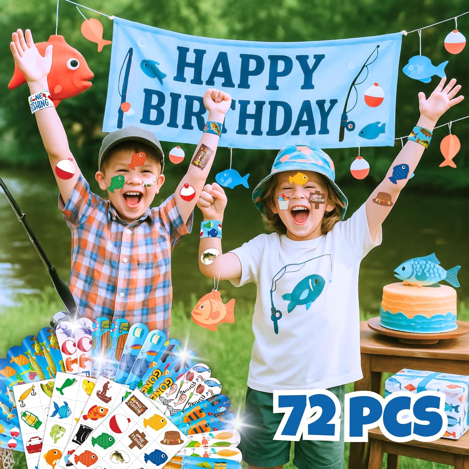 72pcs Fishing Party Favors Decorations Temporary