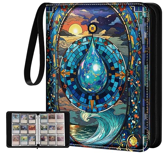 Gurgitat for 9 Pocket Card Binder for MTG, TCG, Game Cards Holds 900 Cards - Large Capacity Trading Card Collection Album Folder with Zipper for Men Boys Teens Water Design for Sports Card - Water