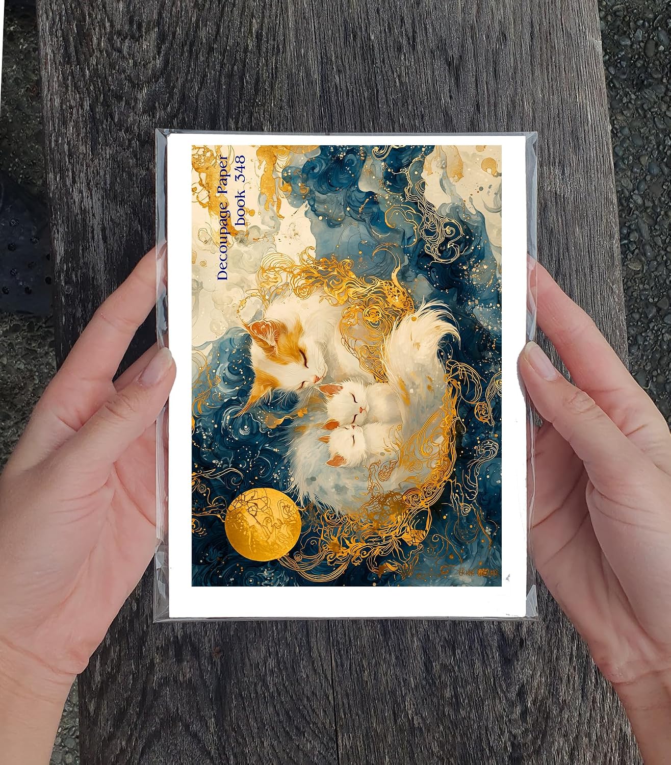 Decoupage Paper Pack (35 Sheets 6"x8") Celestial Cat Dreams ~ Ethereal Paintings of Luminous White and Pastel Cats Resting, Playing, and Stargazing Beneath Glowing Moons and Swirling Galaxies