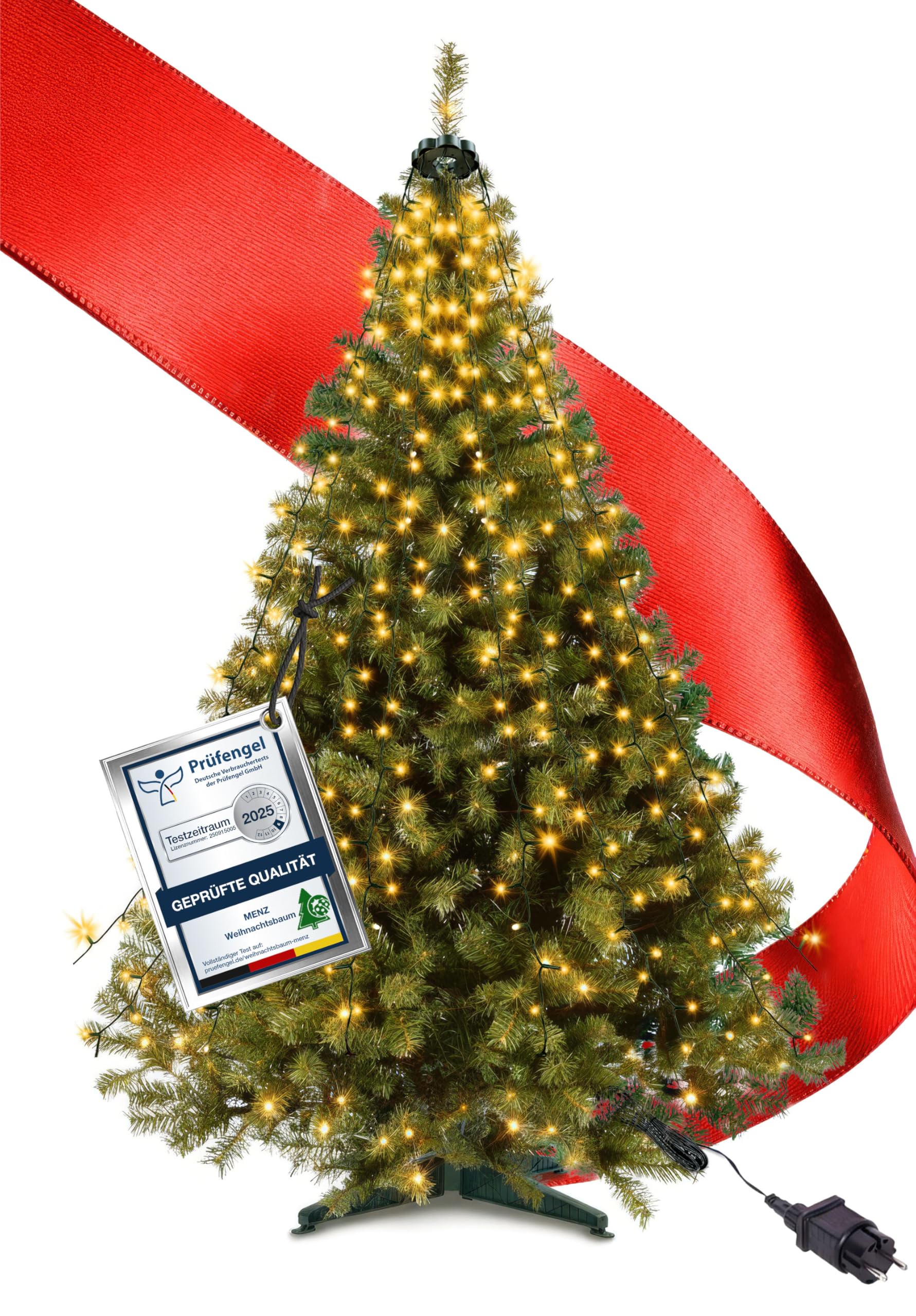 Künstlicher Weihnachtsbaum 150 cm 2-in-1 Set, Dichte PVC-Zweige, Tannenbaum Künstlich mit Lichterkette, Stabiler Christ