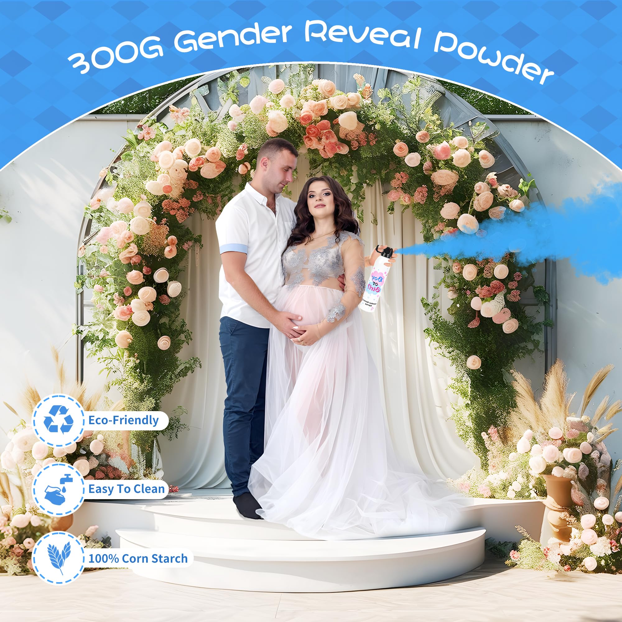 2 grandes vaporisateurs de poudres de gender reveal - Idées pour la fête de révélateur de genre du bébé ; Fournitures pour la fête de révélateur de genre 100% biodégradable (bleu)