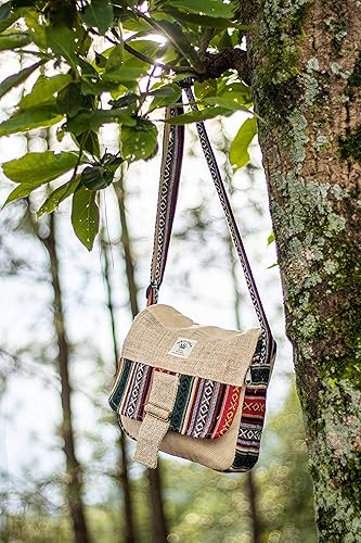 Miniatura 2 de Bolso de hombro bohemio hecho a mano de cáñamo himalayo grande, bandolera lateral, bolso de mensajero, blanco, multicolor, Blanco