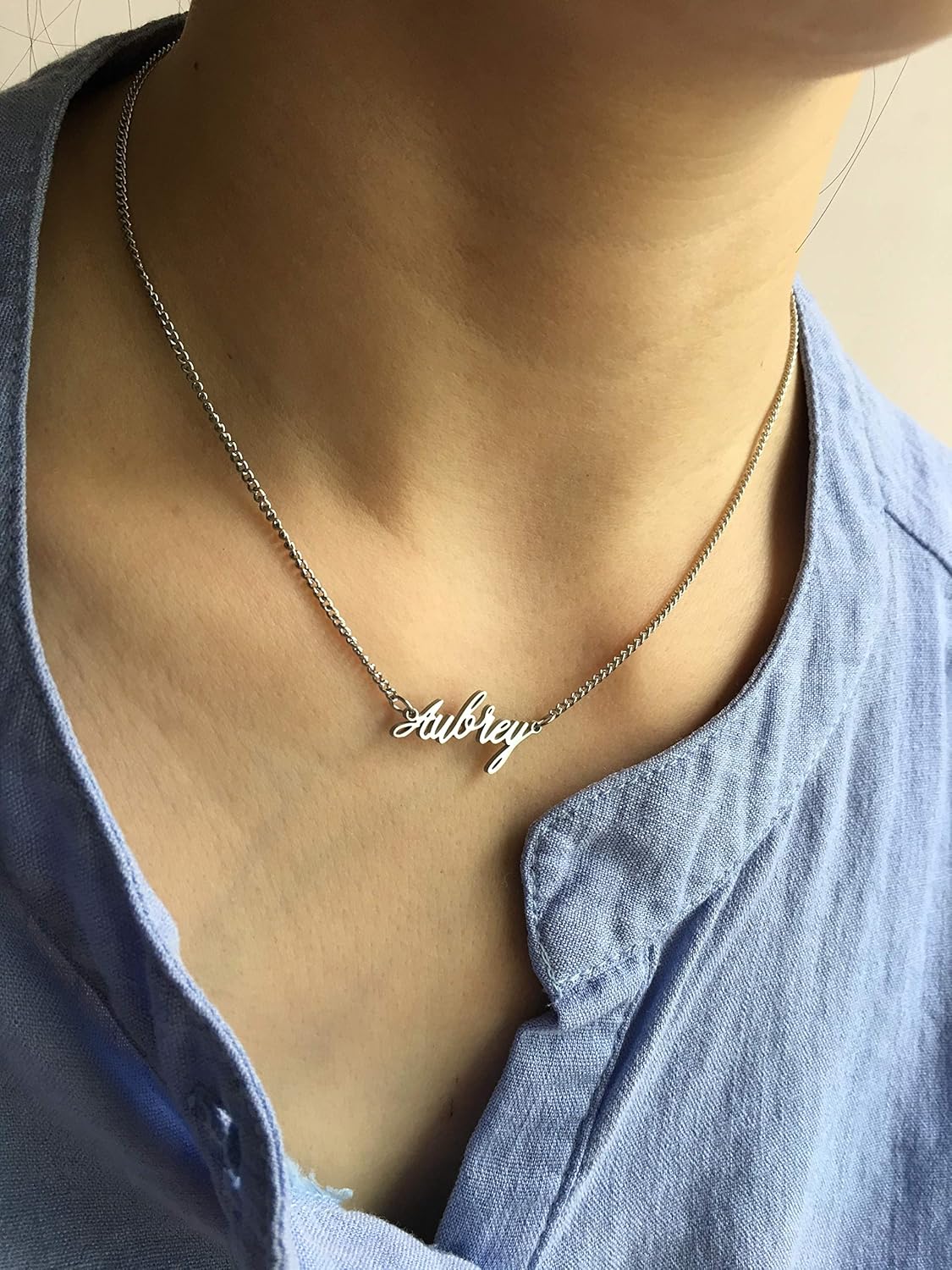 WIGERLON Custom Name Necklace Personalized Pendant 18k White Gold Plated for Women - Image 2