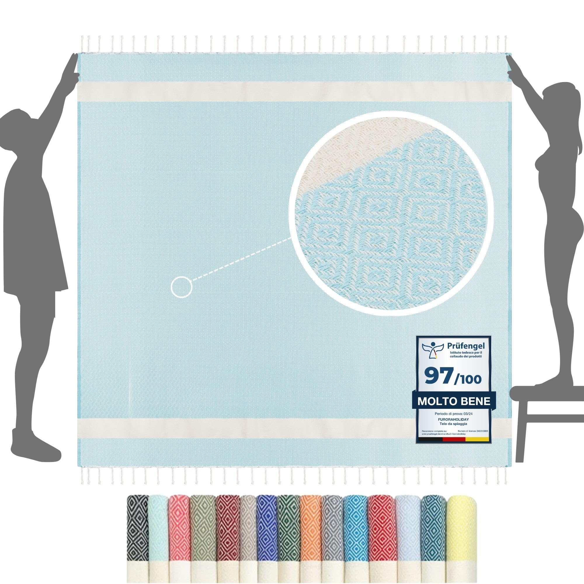furora HOLIDAY Telo Mare Grande cotone 200x200 cm XXL GIGANTE | Telo Spiaggia antisabbia - Coperta Pic Nic - Pareo Asciugamano Mare spugna | Fouta Beach Towel lungo, frange angoli, Uomo Donna Ragazzi
