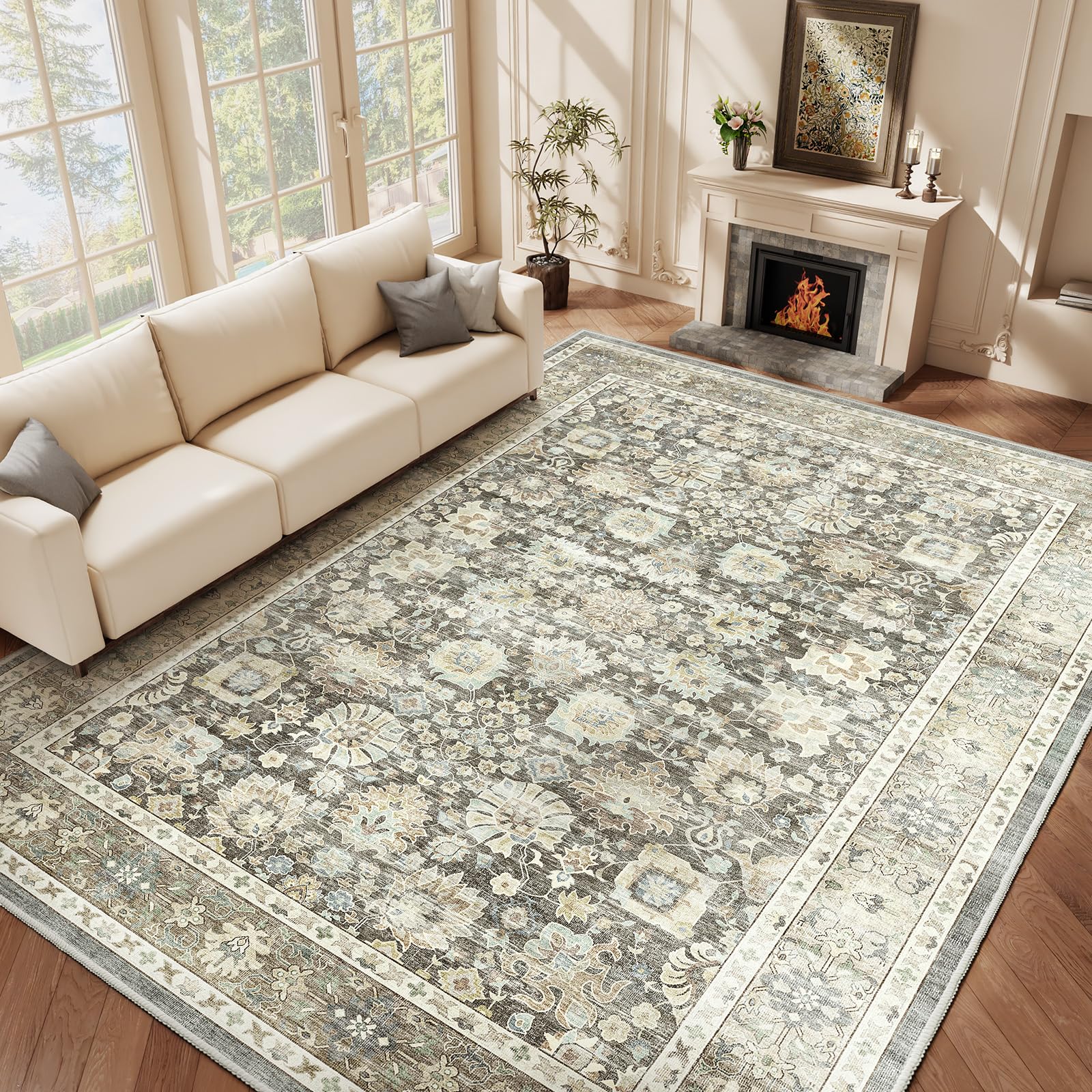 HOMFINE Vintage Teppich Wohnzimmer Waschbar