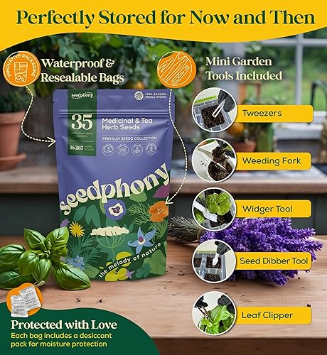 Miniatura 5 de Paquete de Variedad de 35 Semillas de Hierbas Medicinales y de Té - Más de 16,285 Semillas de Hierbas Reliquia Sin OGM para Plantar en Interiores y