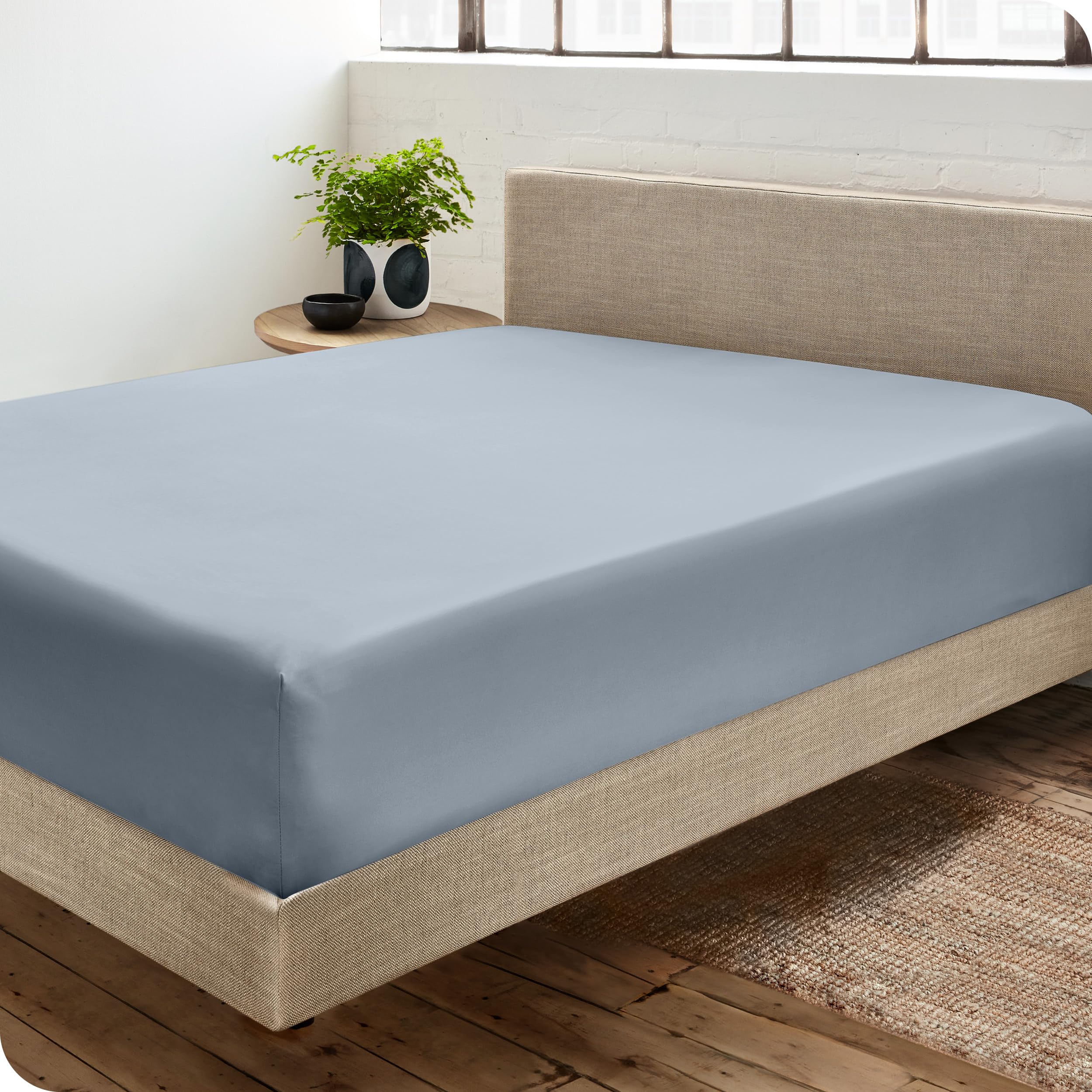 Bare Home 100% Organic Cotton Sateen Fitted Sheet - Smooth Sateen Weave - Breathable & Cooling - Hotel Luxury - Durable Fitted Sheet - Deep Pocket, Fitted Bed Sheet (Twin XL, Dusty Blue)