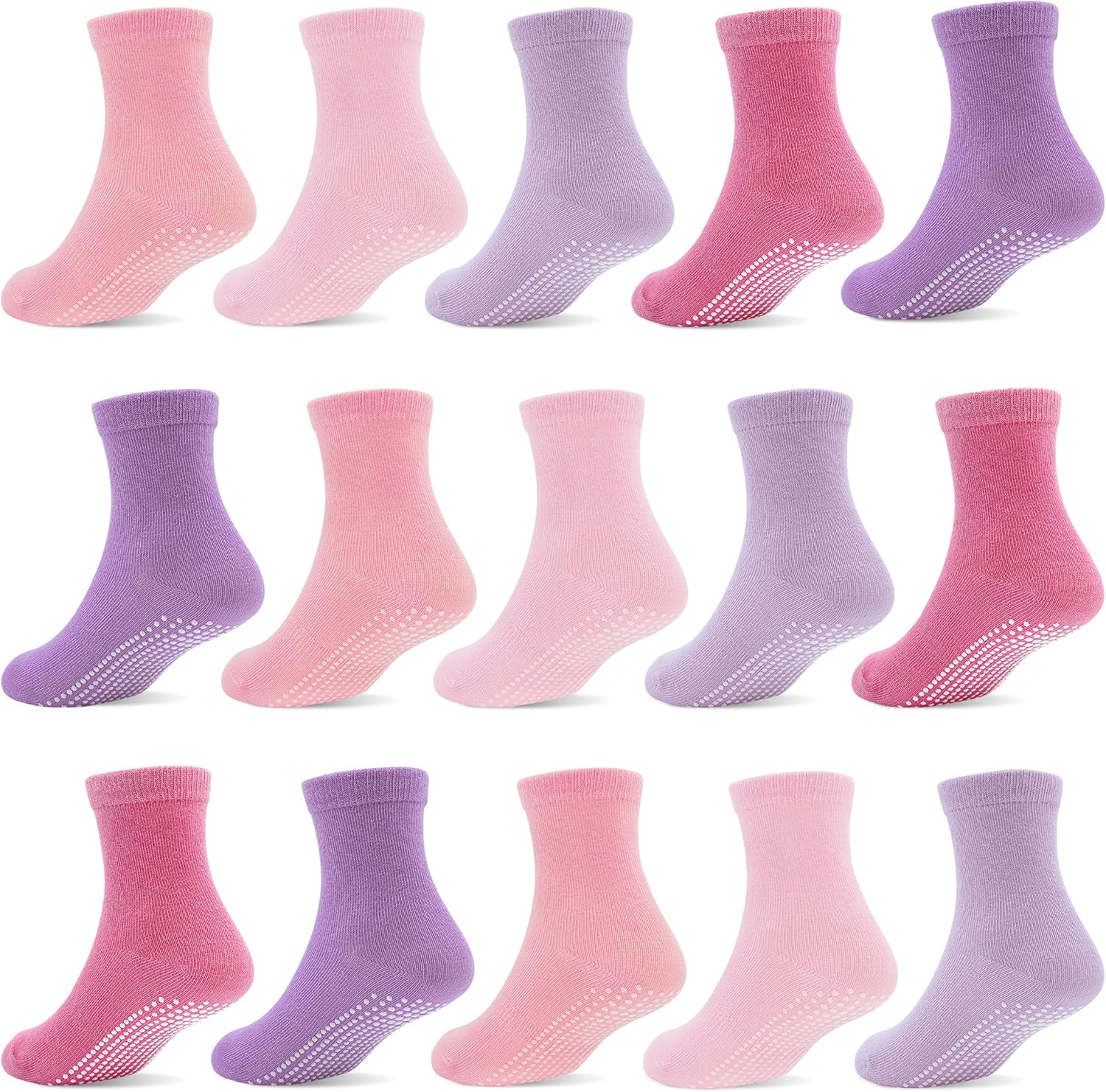 Tphon Toddler Socks with Grippers for Boys Girls, Kids Non Slip Grip Boys Socks 15 Pairs Half Cushion Crew Athletic Sock