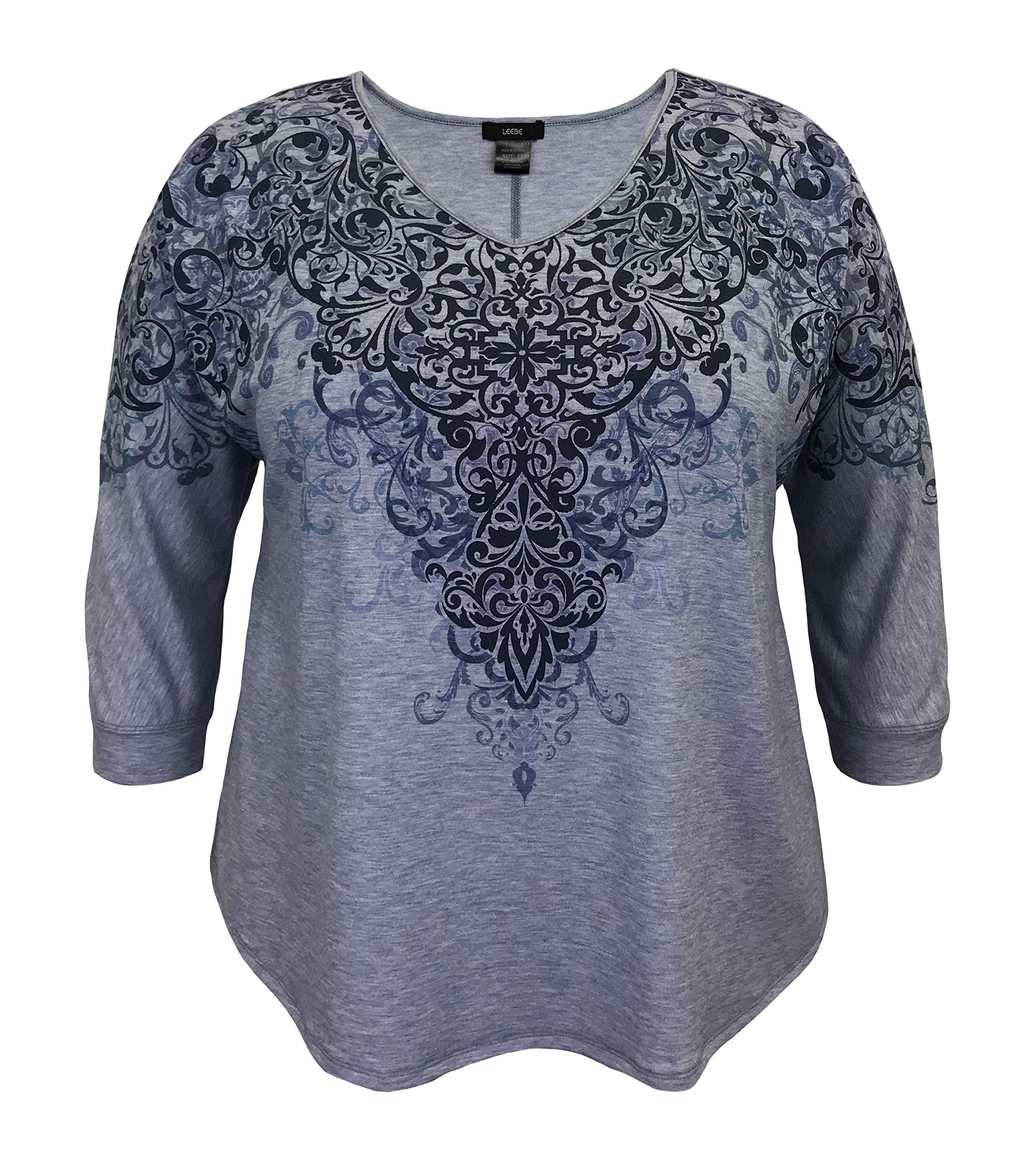 LEEBE Mujer Talla Grande - Camiseta de Manga 3/4 Estampada (1XL-5XL)