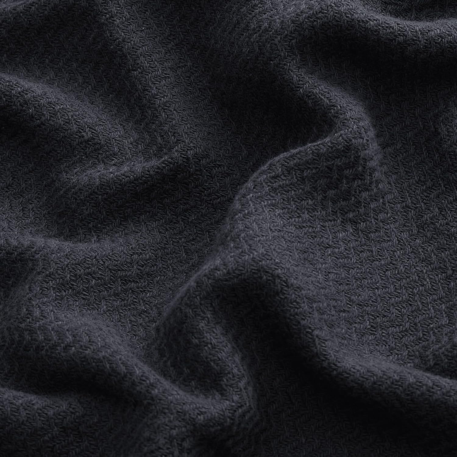 Bedsure GentleSoft 100% Cotton Large Throw Blanket for Couch 50x70 inches - Breathable and Lightweight, Soft Cozy Herringbone Woven Cotton Throw for Summer, Black Office Chair Blanket