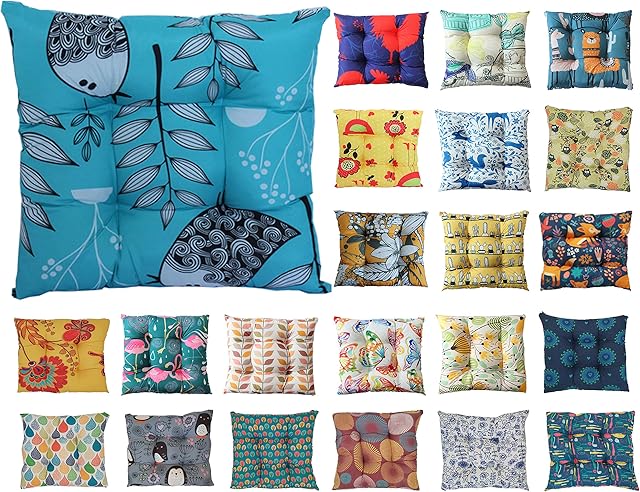 Tropik home Colourful Seat Pads, Garden Kitchen Chair Cushion Tie On Many Colours (Blue Birds)