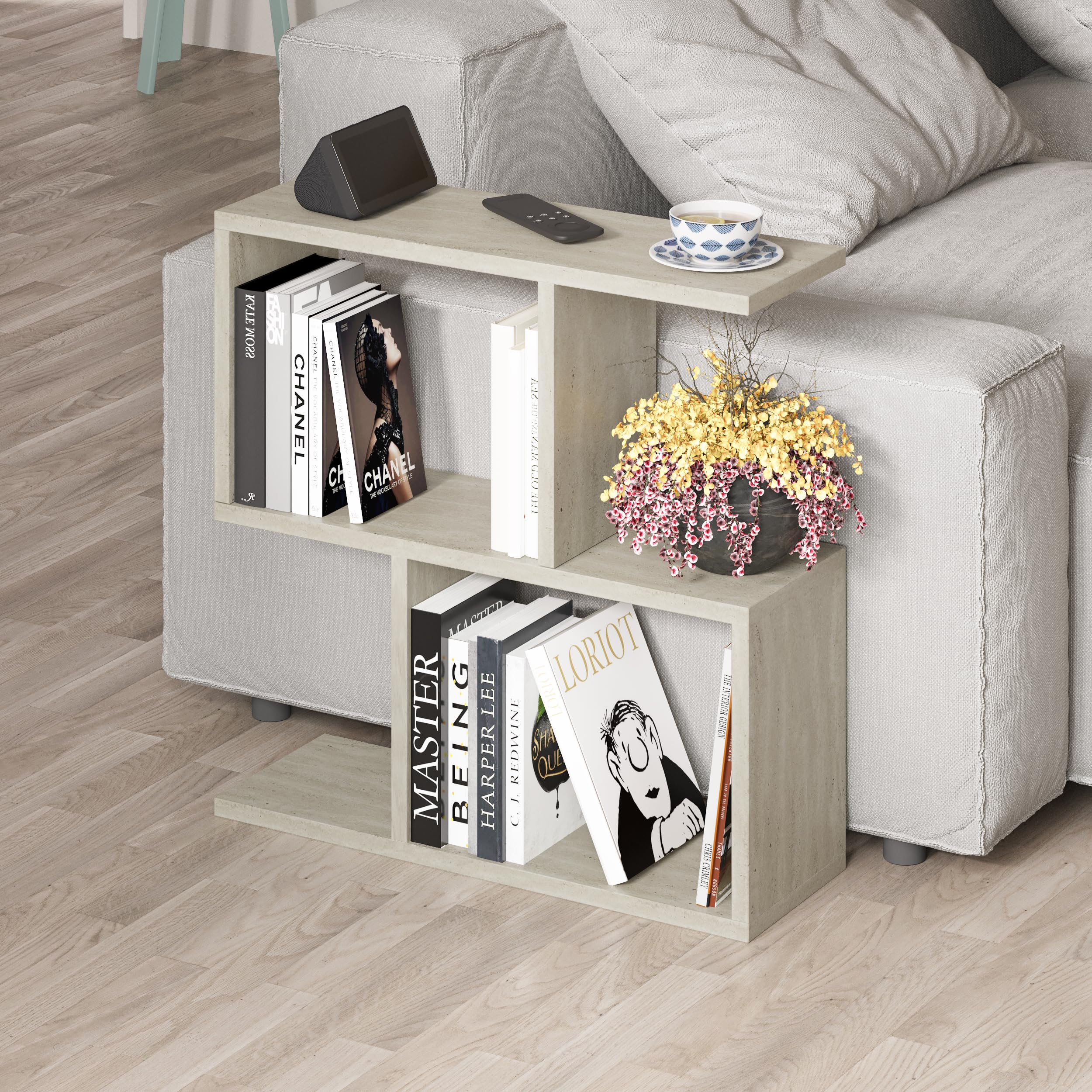 HOCUS PICUS 2 Tier Storage End Side Table, Versatile C Table, Travertine