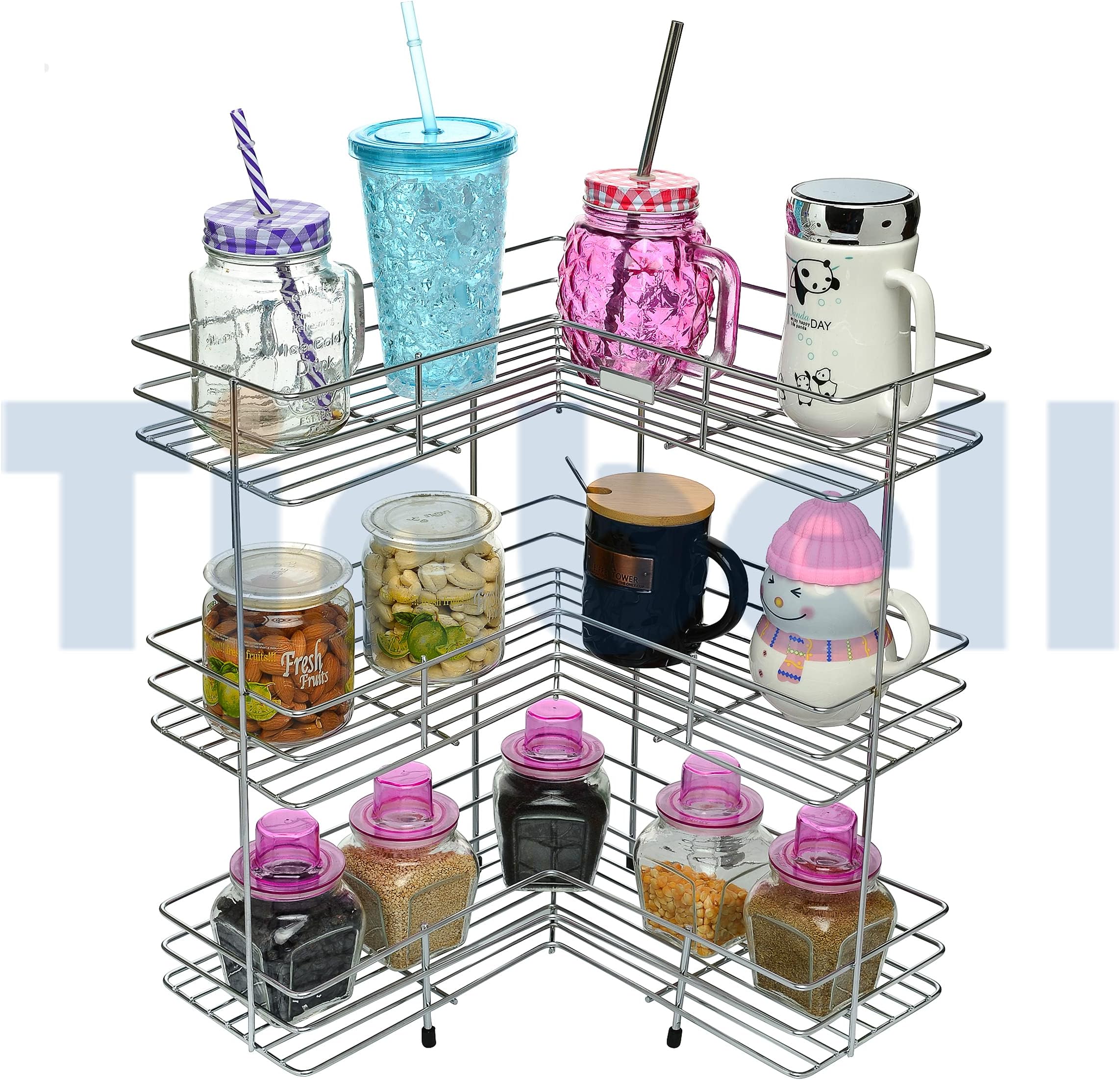 L Corner Shape Stand Set of 3 Layer Stainless Steel Multipurpose Wall Mount Storage Rack, Shelf for Kitchen and Bathroom (3 Layer, Corner Shelf)