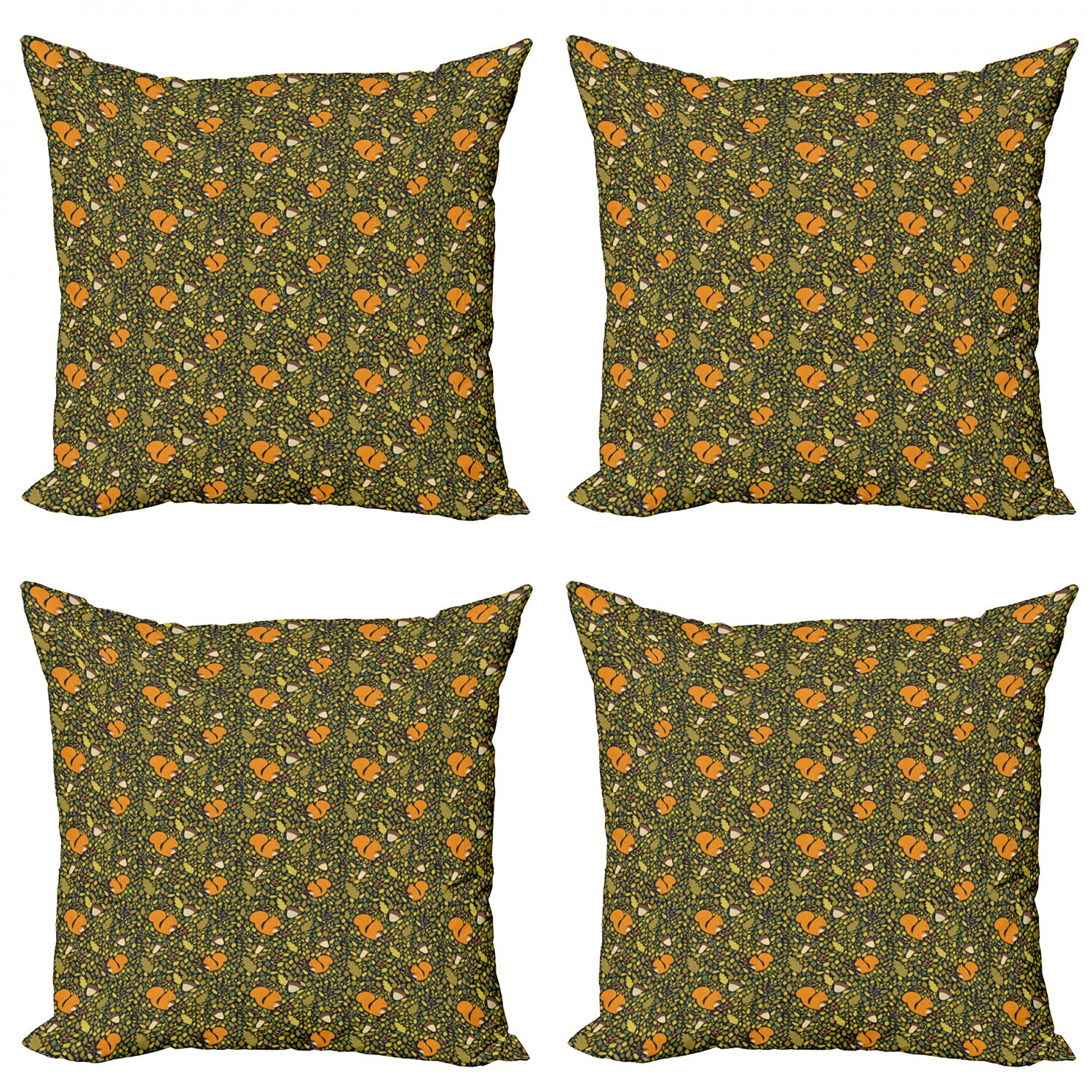 ABAKUHAUS Acorn Throw Pillow Cushion Case Pack of 4, Squirrel Acorn Nature, Modern Accent Double-sided Digital Printing, 50 cm x 50 cm, Multicolor