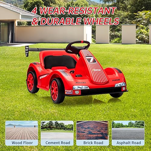 Miniatura 9 de Drift Kart para niños, Kart eléctrico de 6 V con control remoto y motores duales, auto de juguete de carreras alimentado por batería con luces LED