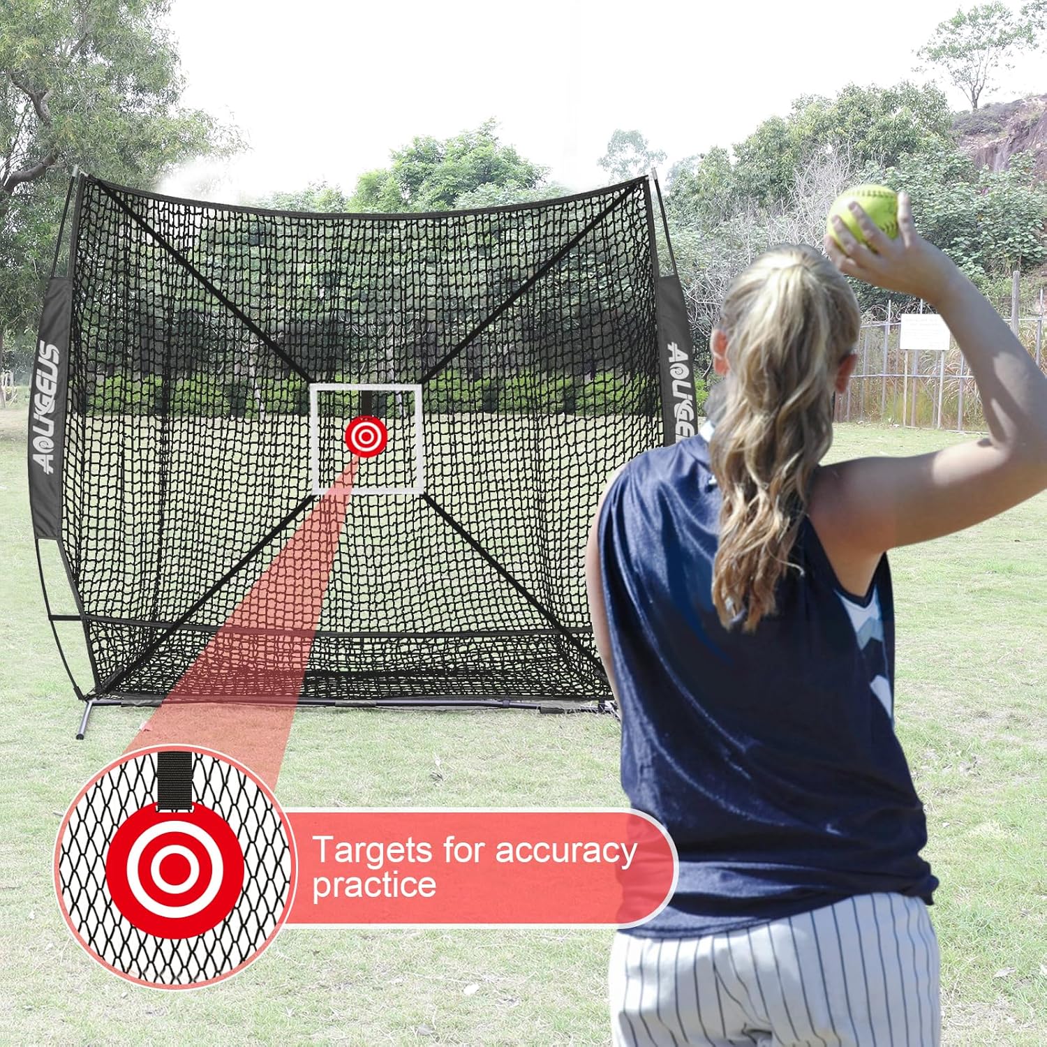 6'X6' Baseball Softball Practice Net,Pitching Net,Batting Net,with Batting Tee,Dummy Batter,Bonus Strike Zone Target and Bow Frame,for Hitting,Pitching,Catching - Image 2