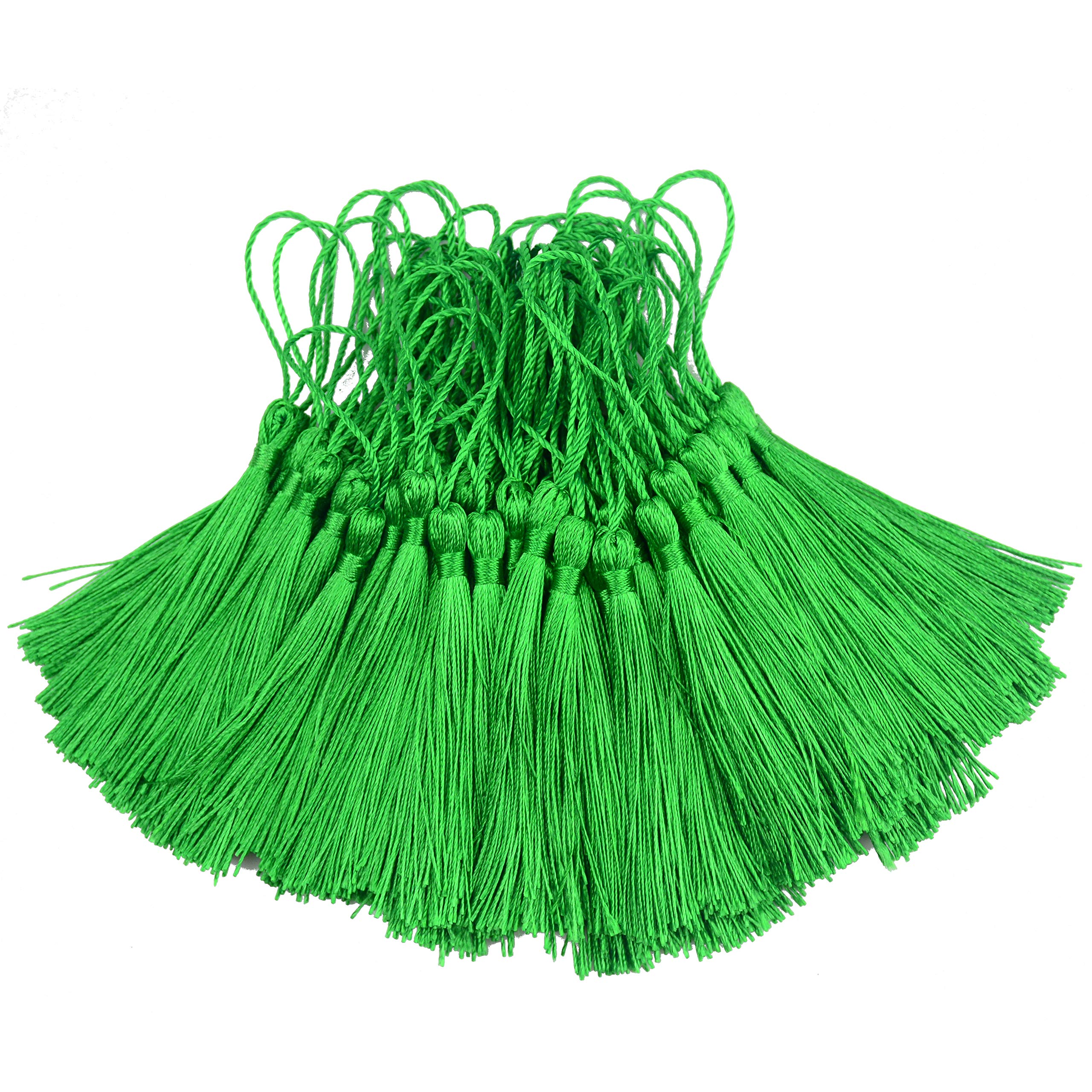 100Pcs 5 Inch Silky Bookmark Tassels for Jewelry, Souvenir(Green)