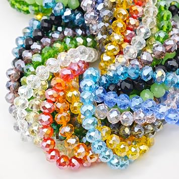 8mm Briolette Crystal Glass Beads Faceted Rondelle Crystal Beads for Jewelry Making Assorted 15 Colors 900pcs