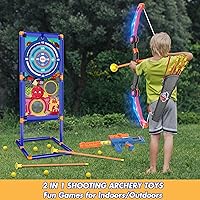 Vista 6 de KKONES Juego de arco y flecha para niños, juego de disparos 2 en 1 con juguete de tiro con arco con luz LED, bolas de espuma, flechas de ventosa