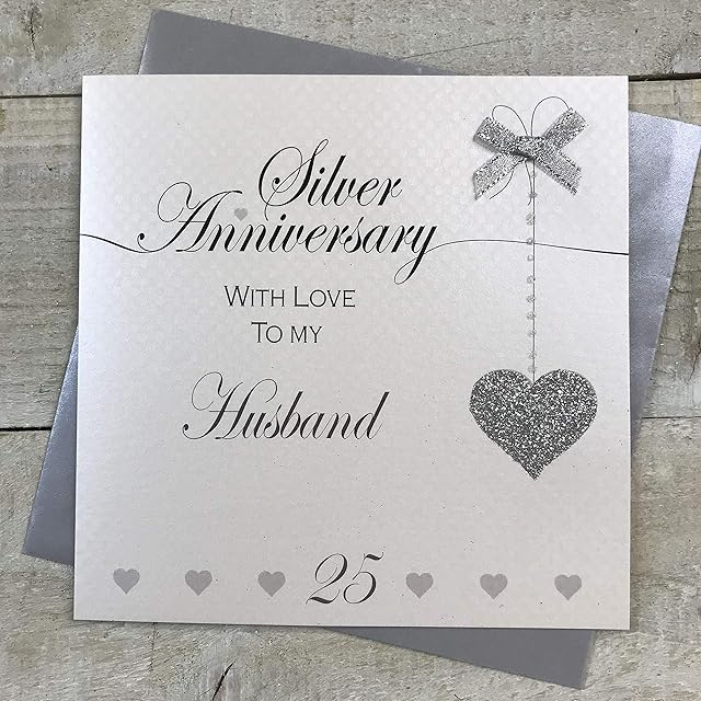 Husband 25th Silver Wedding Anniversary Handmade Card - Love Lines - by WHITE COTTON CARDS LLA25H