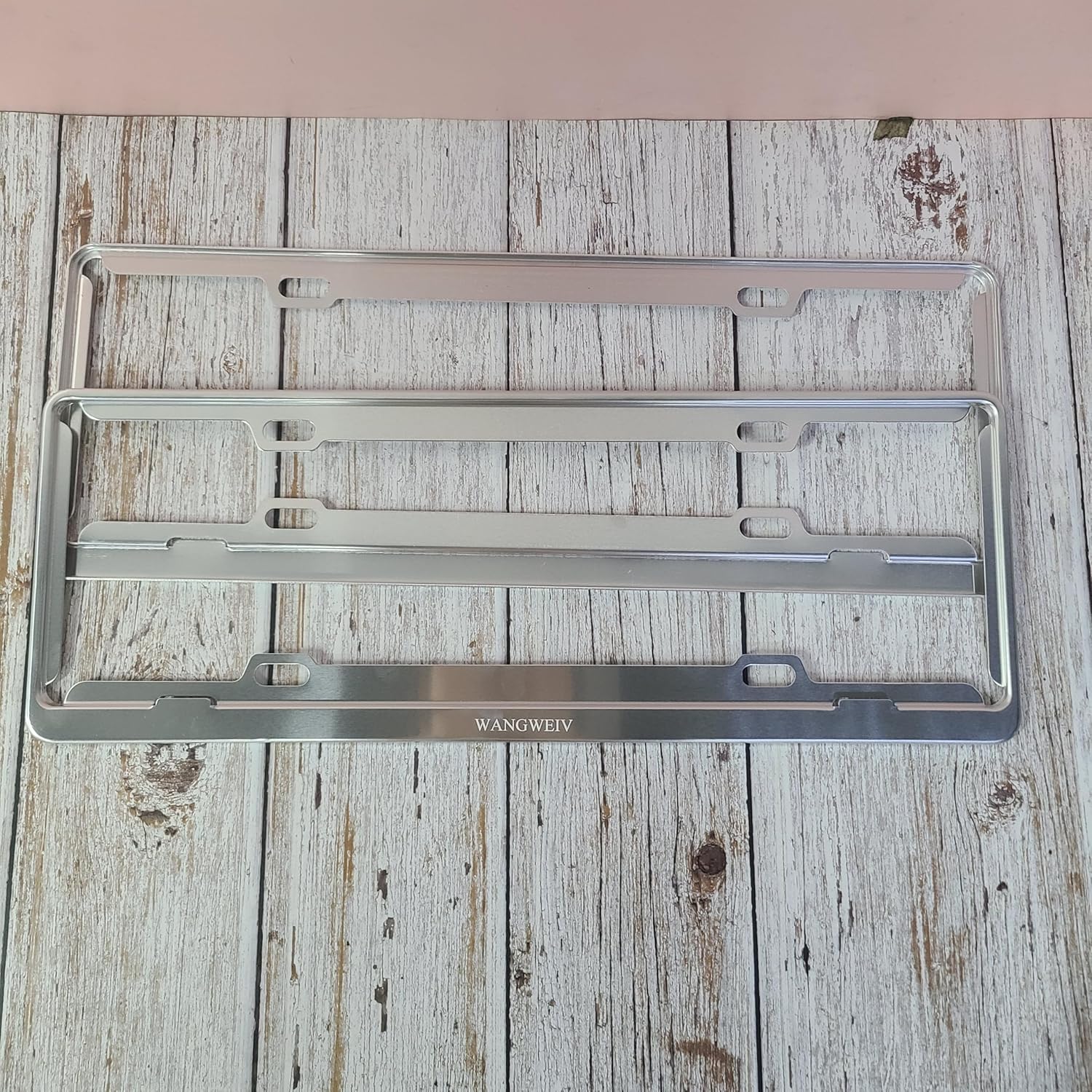 WANGWEIV License plate frames - Polished Stainless Steel (Silver) + Chrome Screw Caps - Front & Rear Plate Frame - Heavy Duty, Anti-Rust, Easy Install