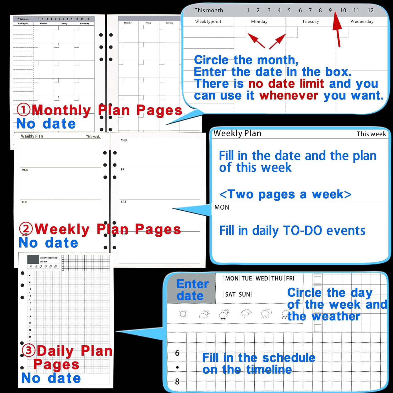 SynLiZy A5 PU Leather Personal Organizer Undated Planner (A5 Gray) 7.48" x 9.4"(Paper Size 5.5"x 8.3") : Everything Else