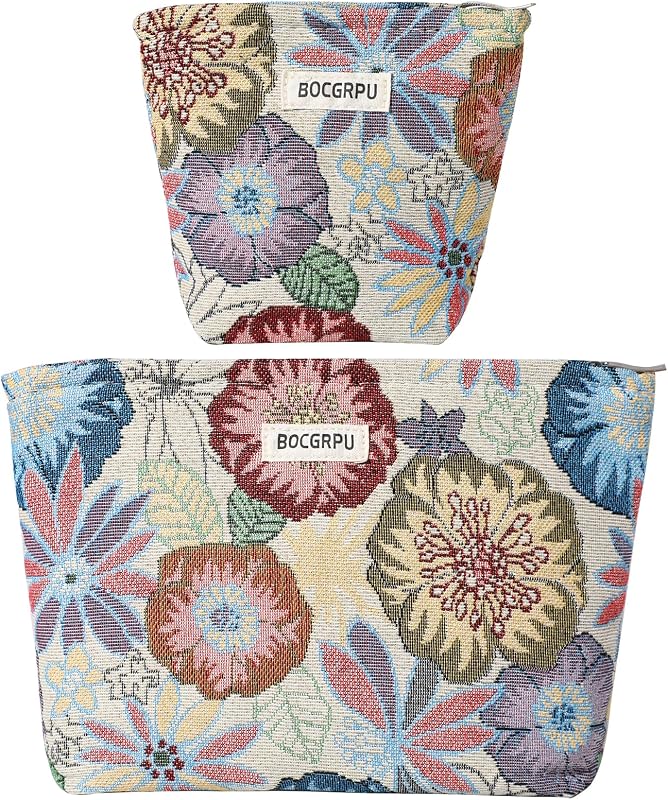 Conjunto BOCGRPU com 2 necessaires de maquiagem com zíper, estampa Flower Garden White