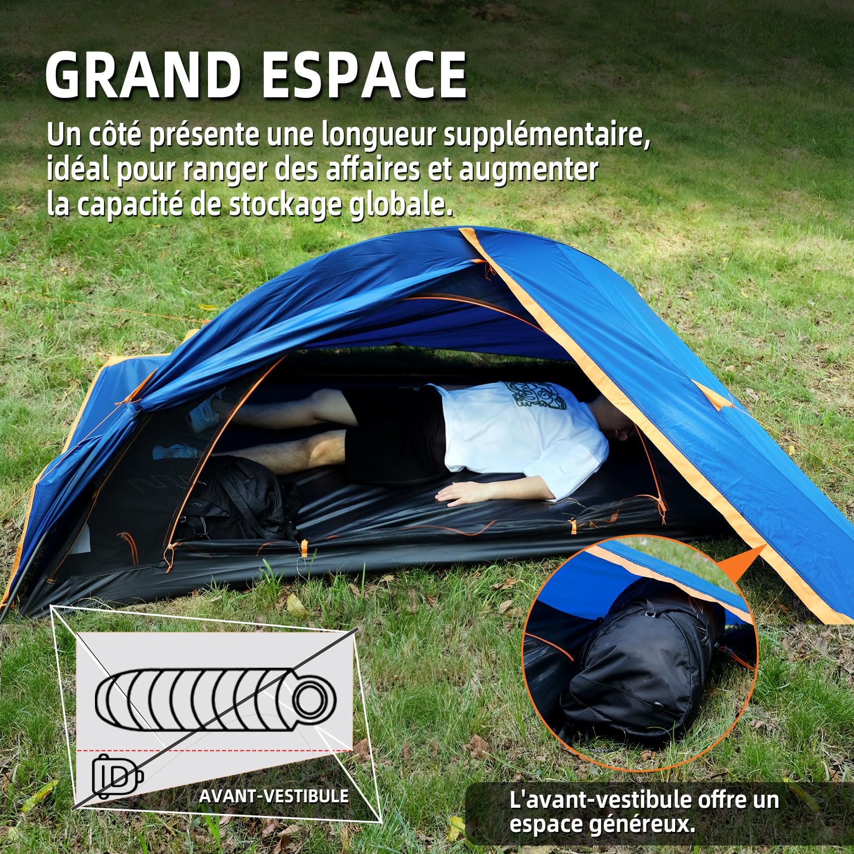 Tente 1 Personne UltraLégère, Imperméable Compacte avec Mât Unique pour Randonnée