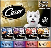 Cesar Loaf in Sauce Wet Dog Food Variety Pack: Rotisserie Chicken, Filet Mignon, Angus Beef, Ham & Egg, 24x3.5oz Easy Peel Trays