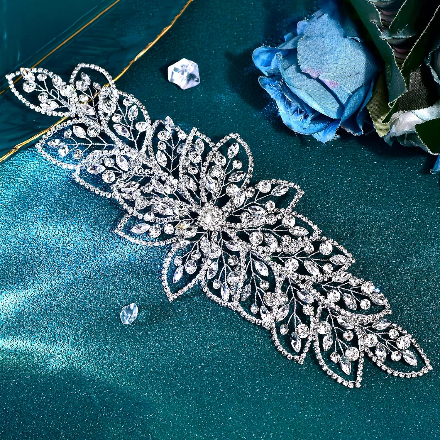 JHOO Bridal Rhinestone Hair Accessories, Wedding Silver Headpieces, Ladies Party Crystal Hair Bands (Silver, One Size) HP803-Silver