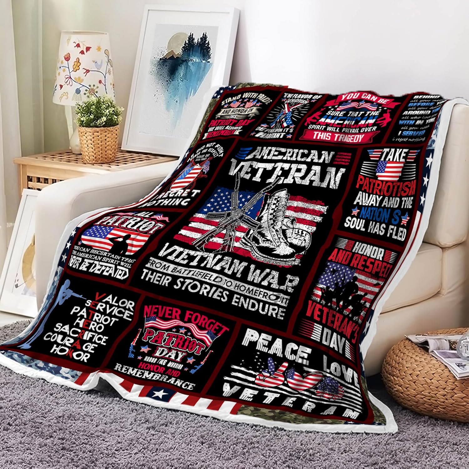 Veterans Day Gifts Blanket for Men, 50"x60" Throw Blanket for Navy/Army/Air Force/Marine Vietnam Veterans, Hard Head Veterans Military Gifts for Dad, Fathers