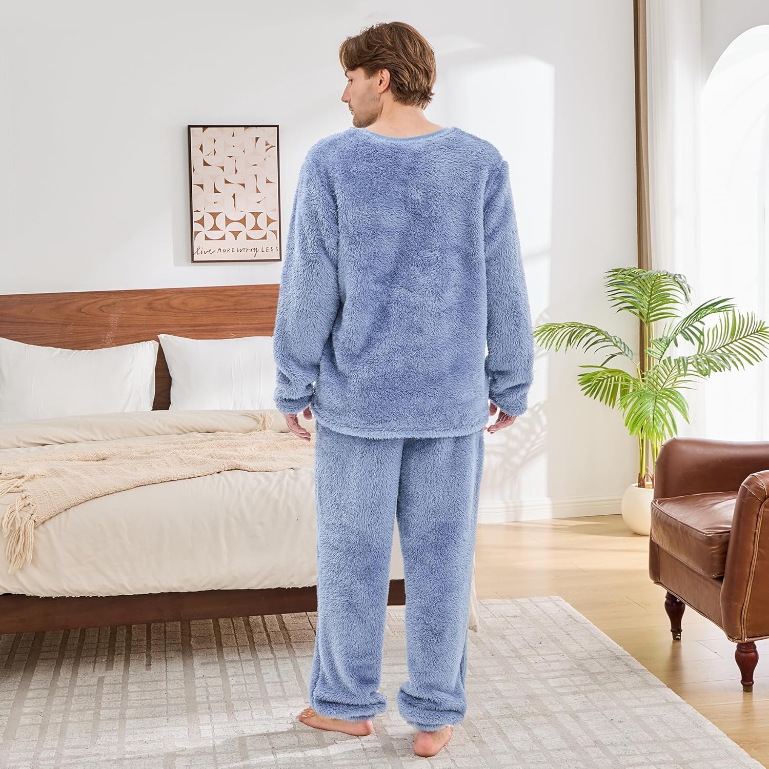 Fleece Mens Pajamas Set, Big and Tall Fluffy Adult Pjs Sets with Tops and Bottoms Fuzzy Warm Soft Winter Loungewear - Image 2