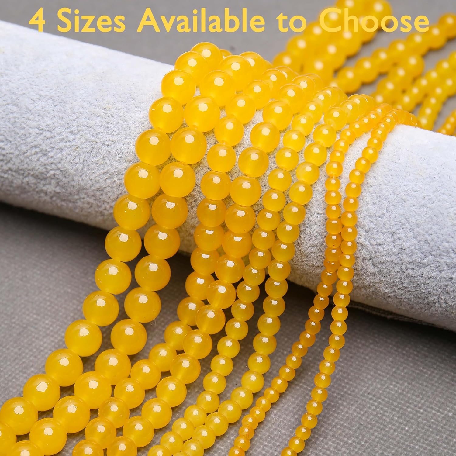 80PCs 10mm Yellow Jade Glass Beads Bulk, Round Smooth Hole Glass Crystal Beads for Jewelry Making, DIY Bracelets, Necklaces, Bag Charms, Keychains and Craft Projects image 4