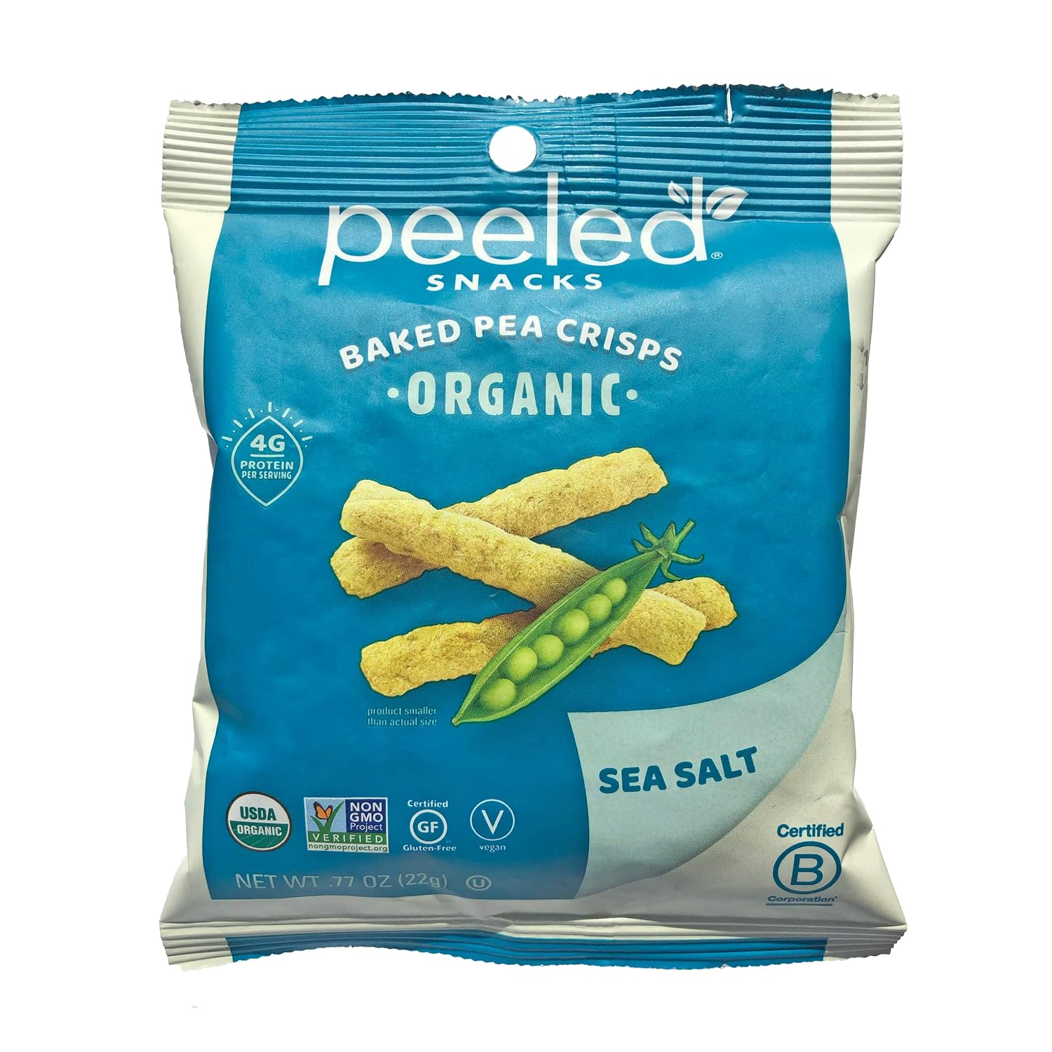 Peeled Snacks Organic Pea Crisps, Sea Salt, .77 oz., Pack of 48 School Snacks – Healthy Snacks with Real, Wholesome Ingredients for On-the-Go, Lunch and More