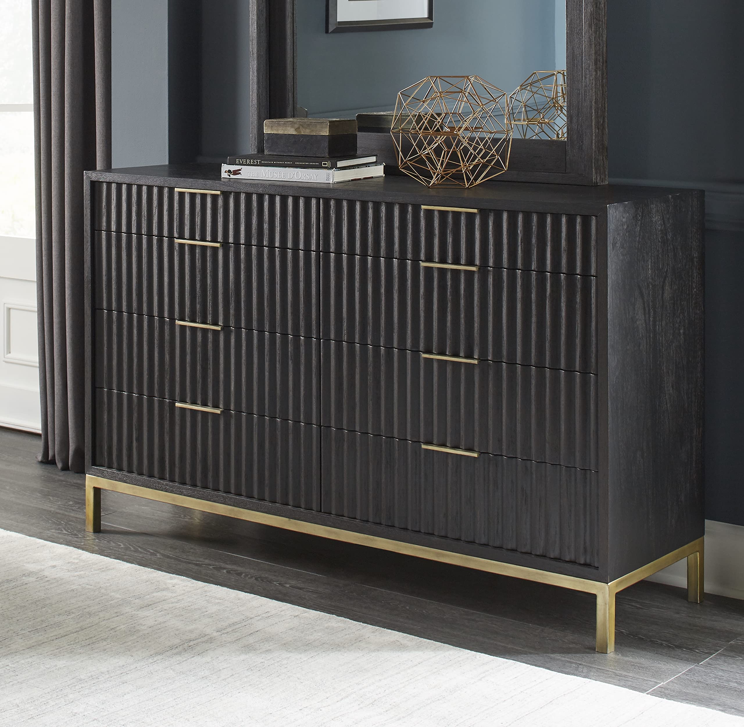 Modus Furniture Solid Wood Dresser, 8-Drawer, Kentfield - Black Drifted Oak
