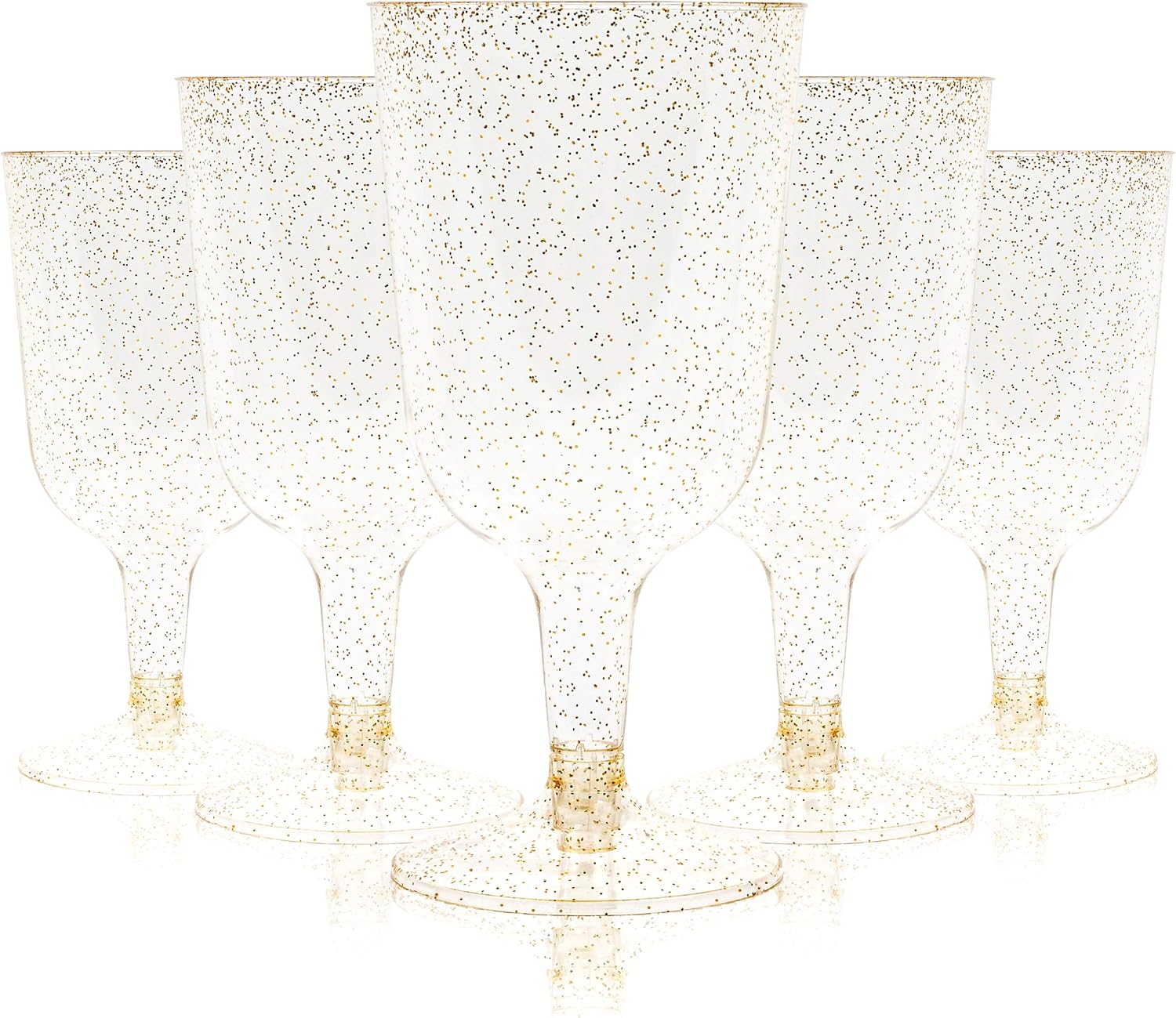 Elegant Plastic Wine Glasses, 50 Pack of 7oz (200ml), Clear with Gold